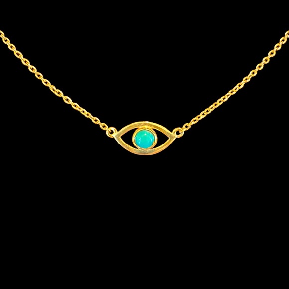 Pura Vida Gold Tone Evil Eye Necklace Turquoise Color Center Minimalist - Picture 2 of 3